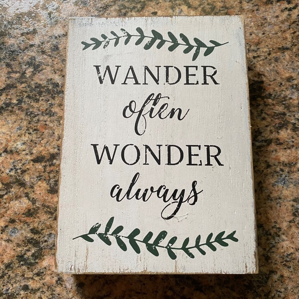 Wander Often Wonder Always Box Sign Farmhouse Decor Polka Dot Rustic Travel